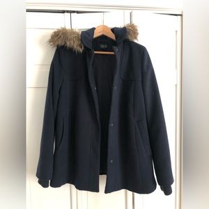 Top Shop Navy Fur Trimmed Maternity Peacoat